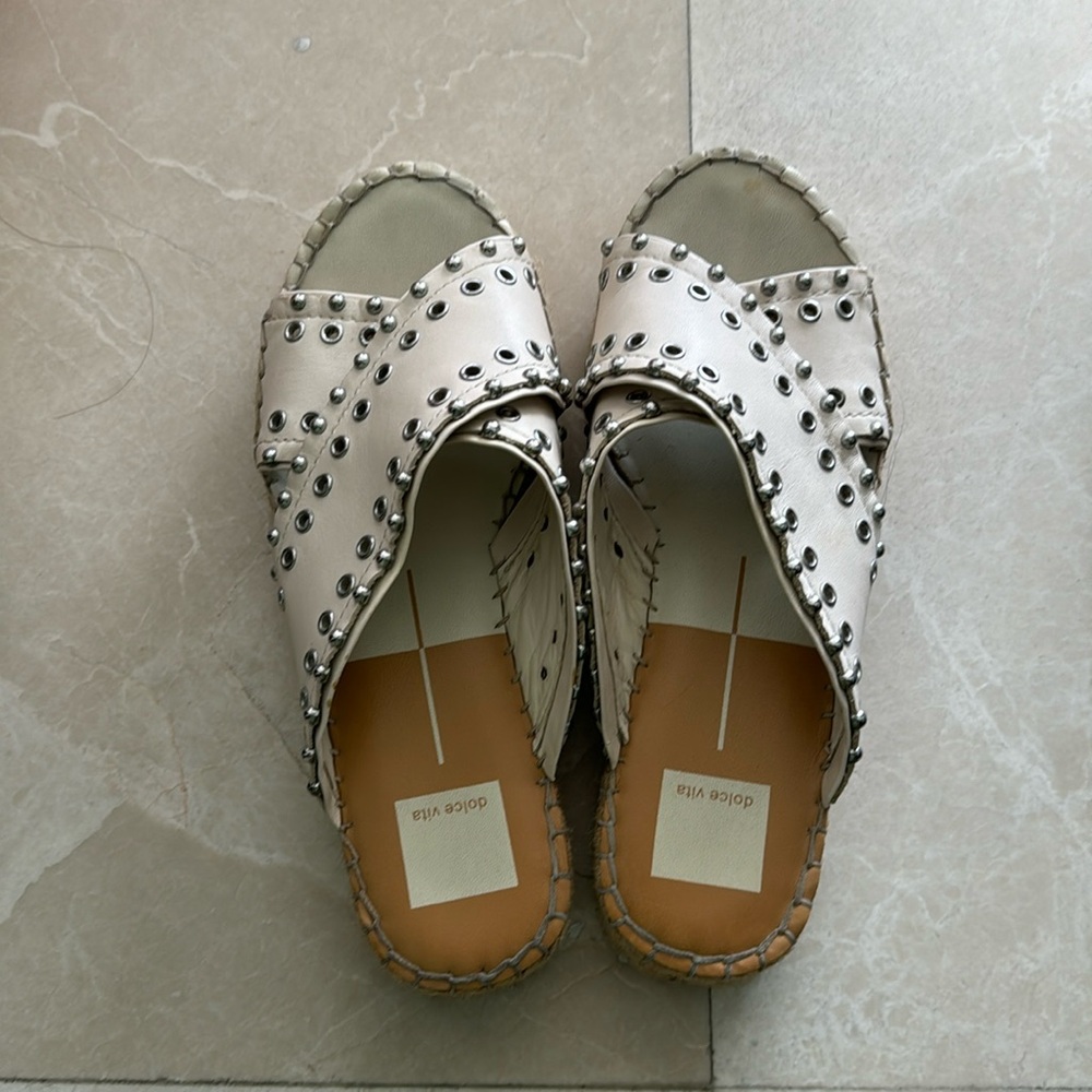 Dolce Vita sandals, beach slides, white with grommets